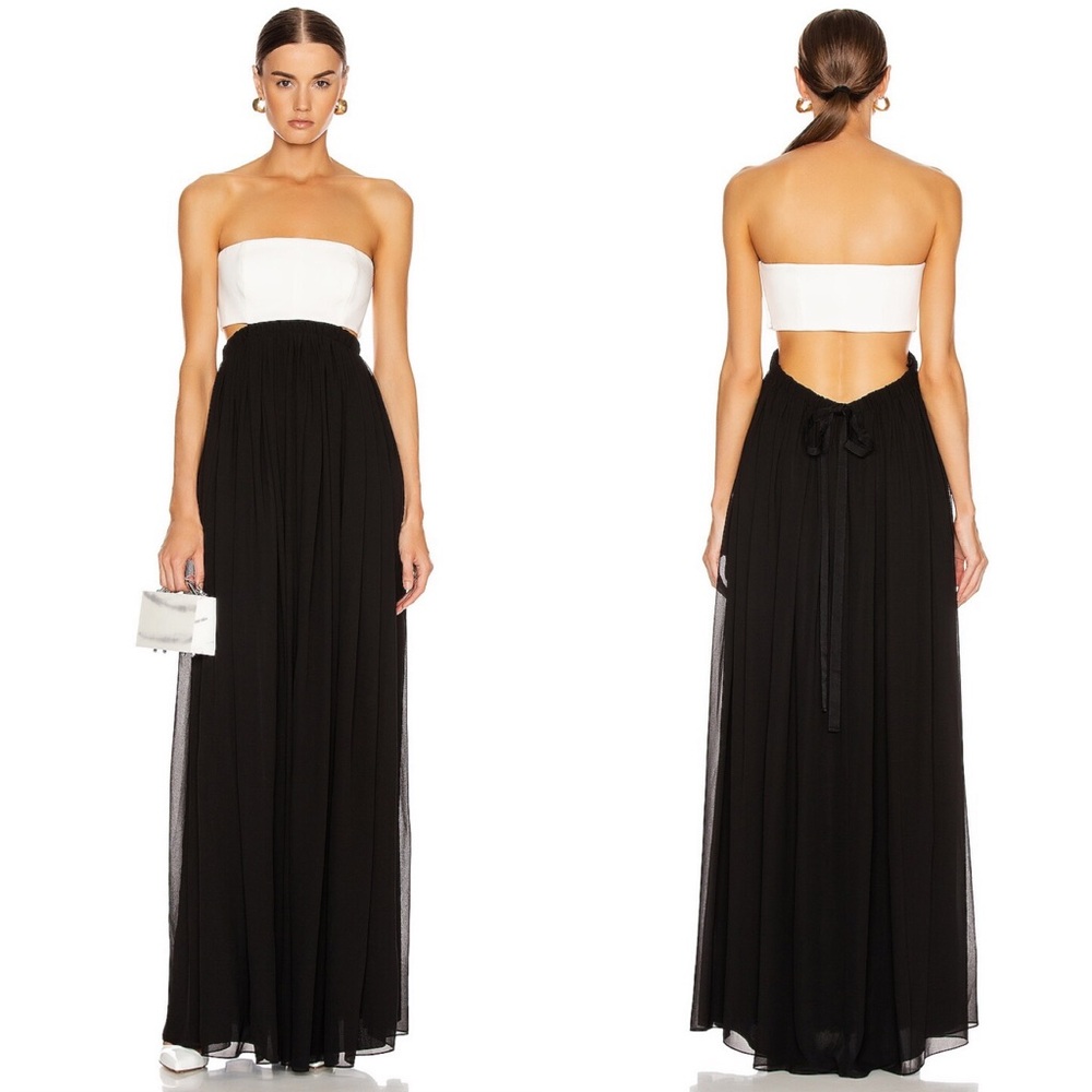 NEW NWT Cinq A Sept Aries Strapless Cutout Maxi Gown Black & Ivory